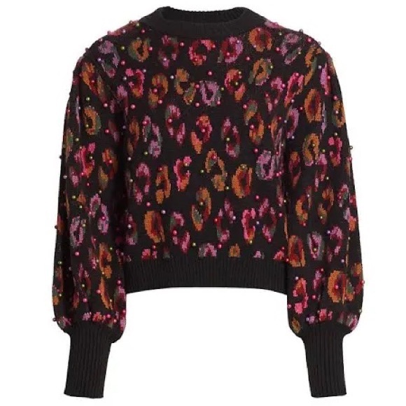 FARM Rio Sweaters - FARM RIO Beaded Leopard Pattern Beaded Sweater, size small